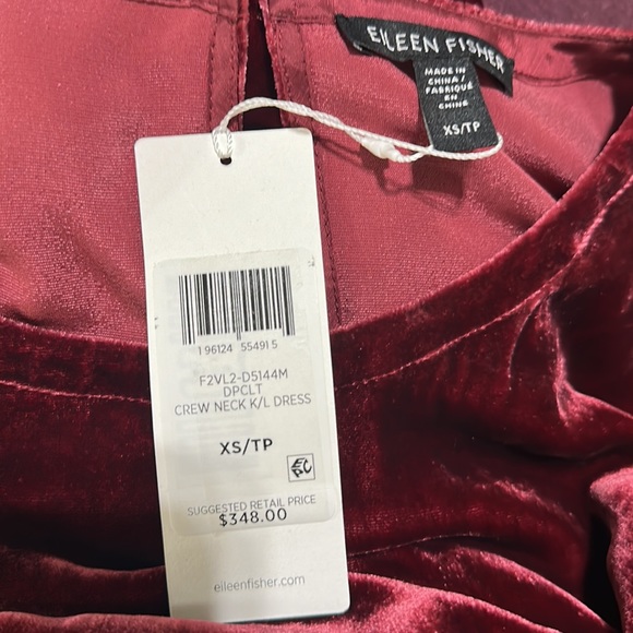 NWT EILEEN FISHER Velvet Long-Sleeve Dress - Picture 6 of 6